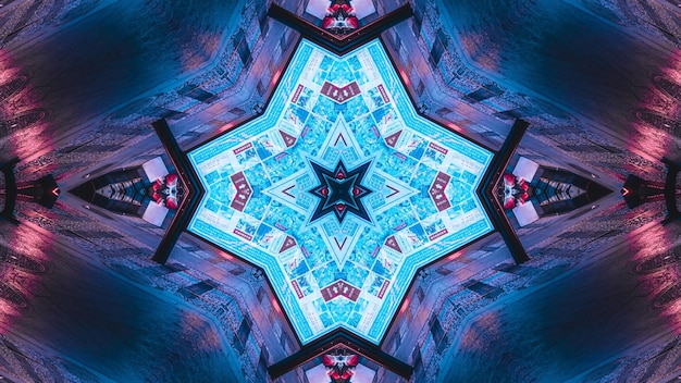 Abstract blue and red glow technology future kaleidoscope background shades of black square and line