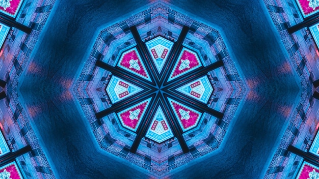 Abstract blue and red glow technology future kaleidoscope background shades of black square and line