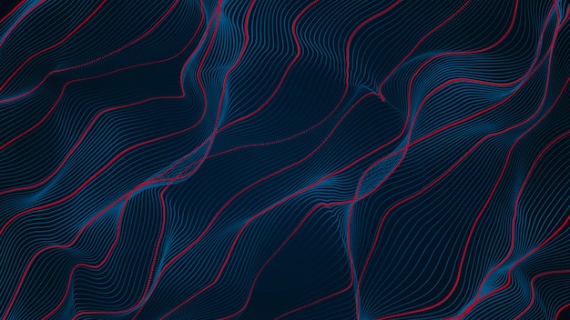 抽象的な青と赤のライン波曲線背景
