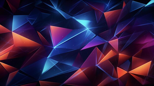 abstract blue and red triangles on a black background