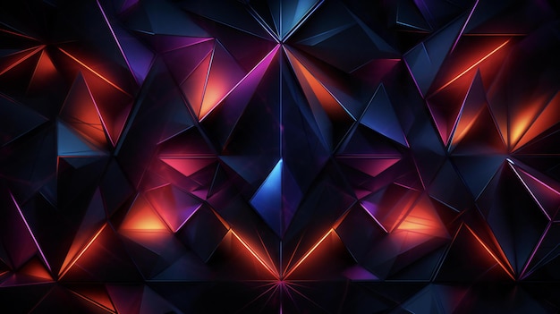 Photo abstract blue and red triangles on a black background