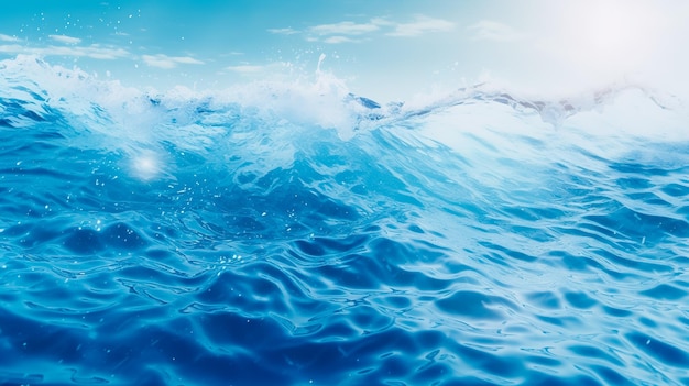 Abstract blue sea water with white wave for background