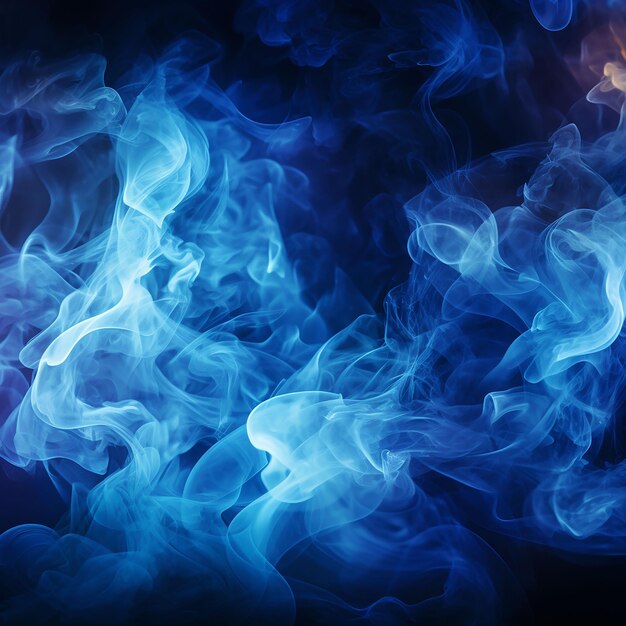 Abstract blue smoke moves on dark background swirling smoke