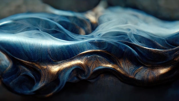 Abstract blue smoke stone wallpaper with smoky golden shiny details