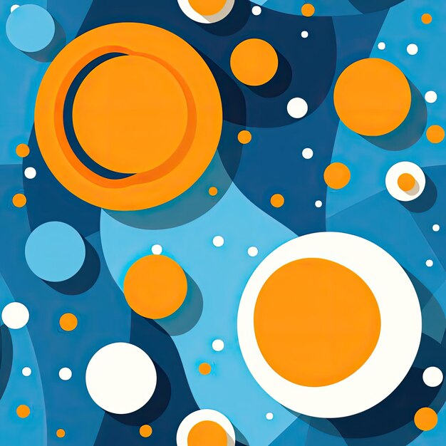 Abstract blue space background with small orange circles and spheres tiled