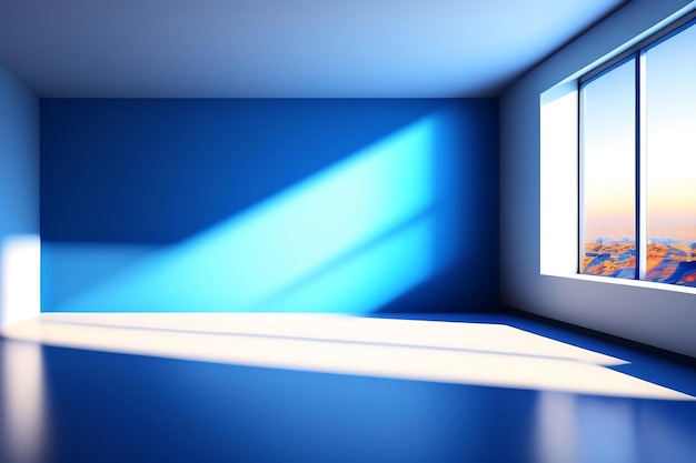 写真 窓の影と抽象的な青いスタジオの背景空の 3 d 部屋