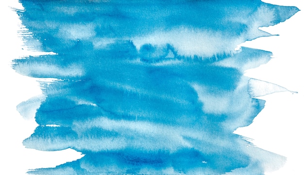 Абстрактные синие акварельные брызги, ручная краска на бумаге.