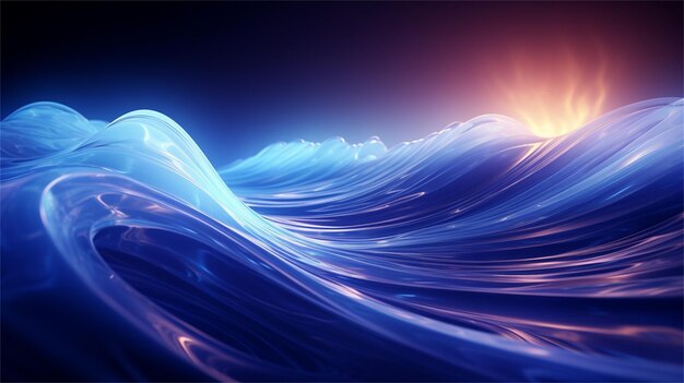 Abstract blue wave with the sun in the background