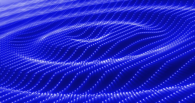 Abstract blue waves streaks circles of particles and dots futuristic rhythmic glowing magic energy abstract background
