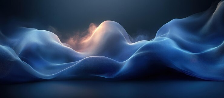 Photo abstract blue waves with glowing light