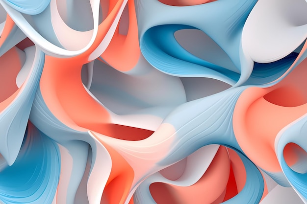 Abstract blue and white abstract seamless repeat pattern wallpaper in 3D style White and orange curves 3d style Background for textile print Generative Ai