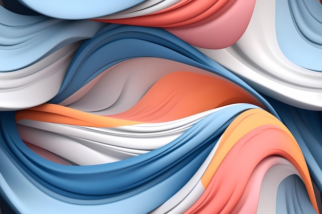 抽象的な青と白の抽象的なシームレスな繰り返しパターン 3D スタイルの壁紙白とオレンジ色の曲線 3d スタイル テキスタイル プリントの背景生成 Ai