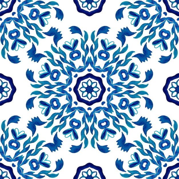 Abstract blue and white hand drawn tile seamless abstract textured damask