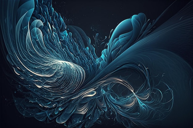 Abstract blue and white swirly design on a black background generative ai
