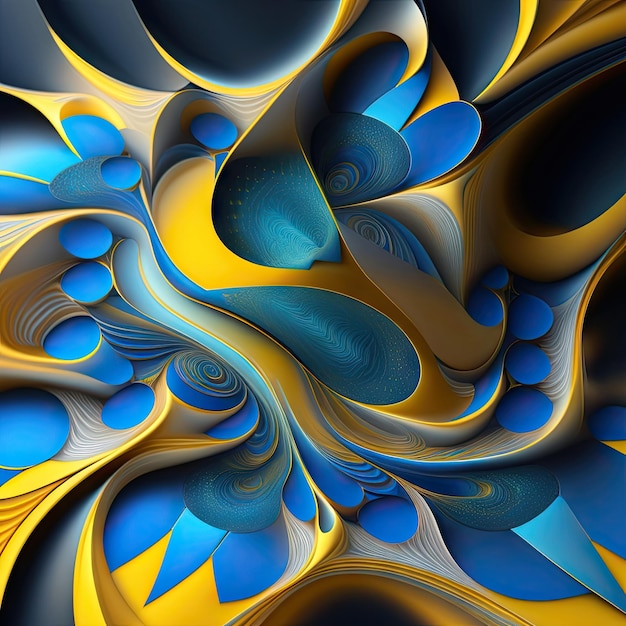 Abstract blue and yellow fractal shapes Digital fractal art Computer creativity 3d rendering