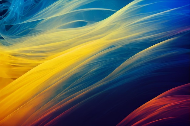 Abstract blue yellow and red smoke on dark background with fluid lines minimal colorfull wallpaper