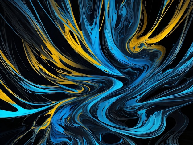 abstract blue yellow and red smoke on dark background with fluid lines