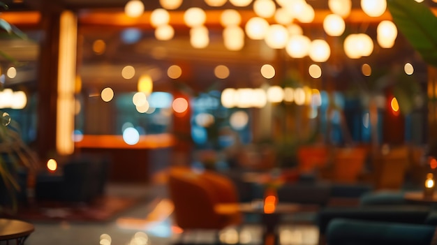 Abstract blur and defocus hotel lobby bar and restaurant interior for background Generative AI