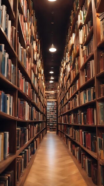 Abstract blur and defocused bookshelf in library