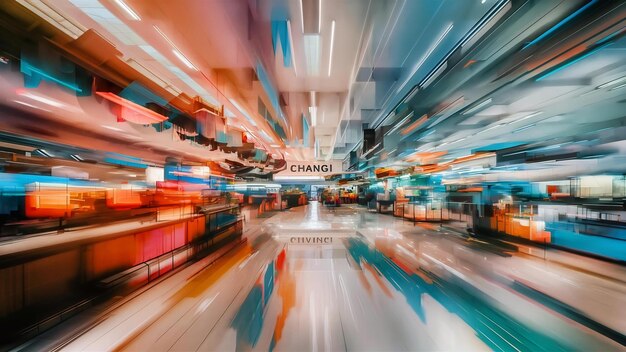 Photo abstract blur and defocused changi aiport terminal interior