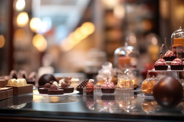 Foto negozio di cioccolato gourmet astratto e sfocato