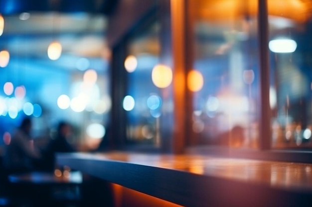 Photo abstract blur and defocused night bar and restaurant for background