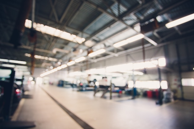 Abstract blur garage and automoblie interior for background Processing Blue white balance