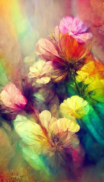 Abstract blur gradient flowers background in bright rainbow 3D rendering