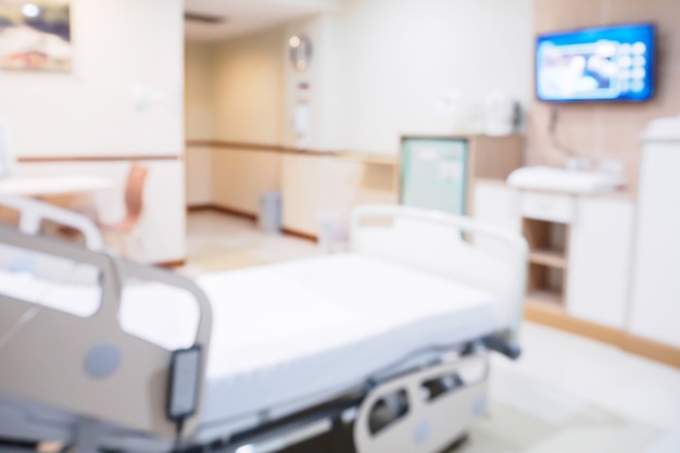 Photo abstract blur hospital room interior with medical bed for background