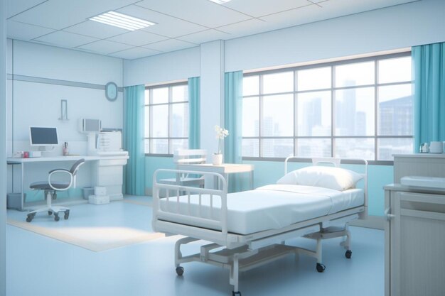 Фото Абстрактный интерьер больничной комнаты с медицинской кроватью