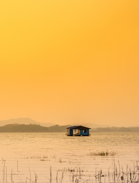 Abstract blur of house boat in the lake