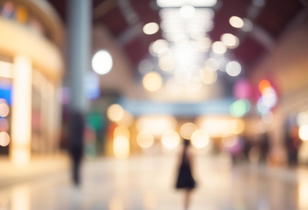 Photo abstract blur image background of shopping mall with light broke and flare light bulb