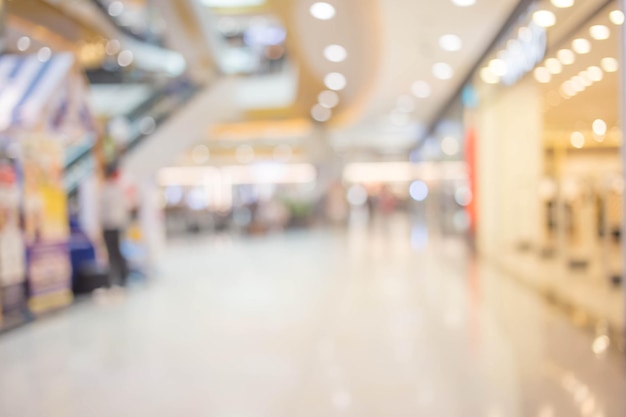 Abstract blur image of people walking at shopping mall or\
exhibition hall with bokeh for background usage