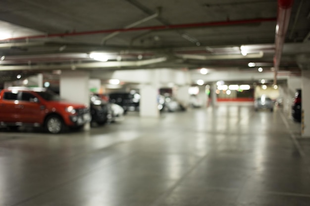 Abstract blur parking car indoor for background