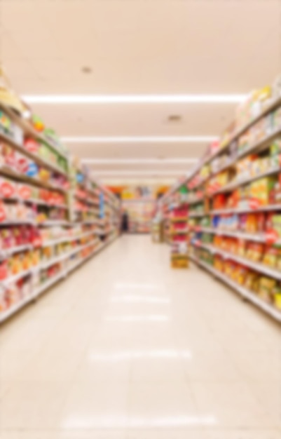 Abstract blur shelf in minimart and supermarket for background