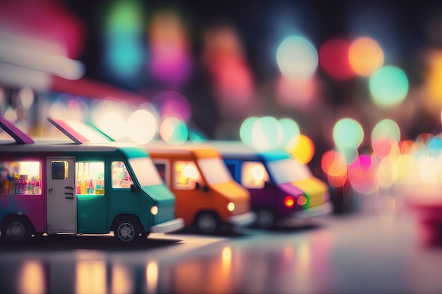 Abstract blurred background of food trucks