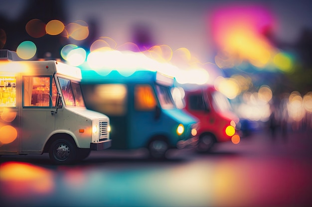 Photo abstract blurred background of food trucks