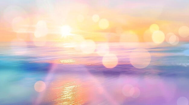 abstract blurred beautiful pastel color of sunset beach with lens flare effect backg Generative AI