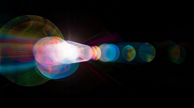 Photo abstract blurred colorful lens flare bokeh on black generative ai