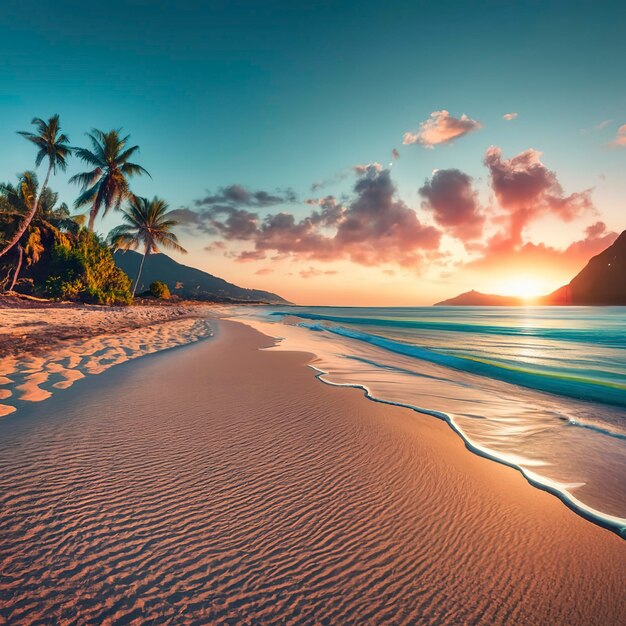 アブストラクト 熱帯の美しい砂浜と透明な水とコピースペースのぼんやりした画像 夏休み
