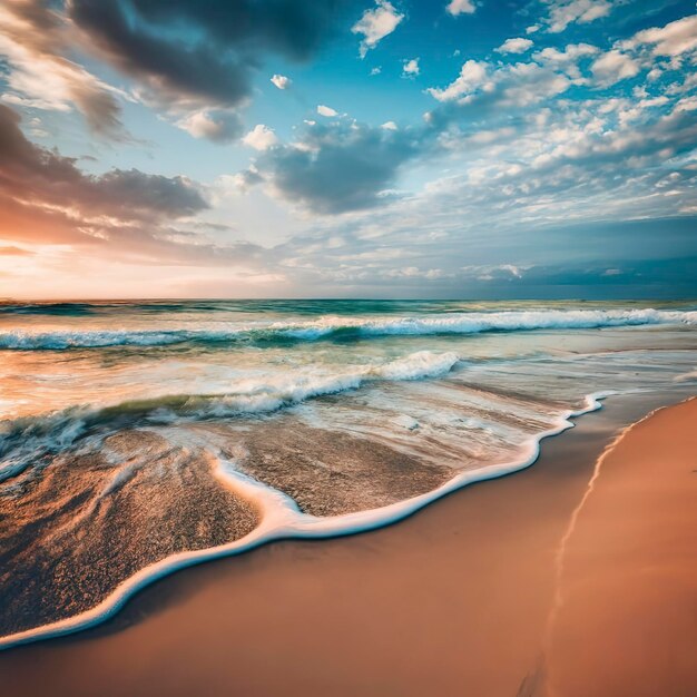 추론 열대 아름다운 모래 해변과 은 물의 흐릿한 이미지 복사 공간 여름 휴가