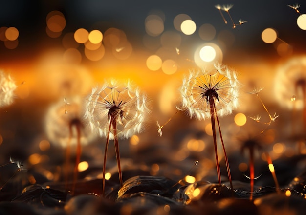 Photo abstract blurred nature background dandelion seeds parachute abstract nature bokeh pattern