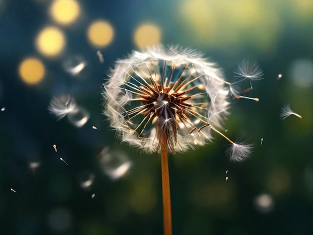 Abstract blurred nature background dandelion seeds parachute with Bokeh pattern