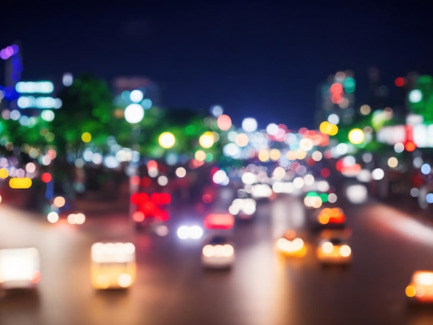 Abstract blurred night traffic jam lighting bokeh for background