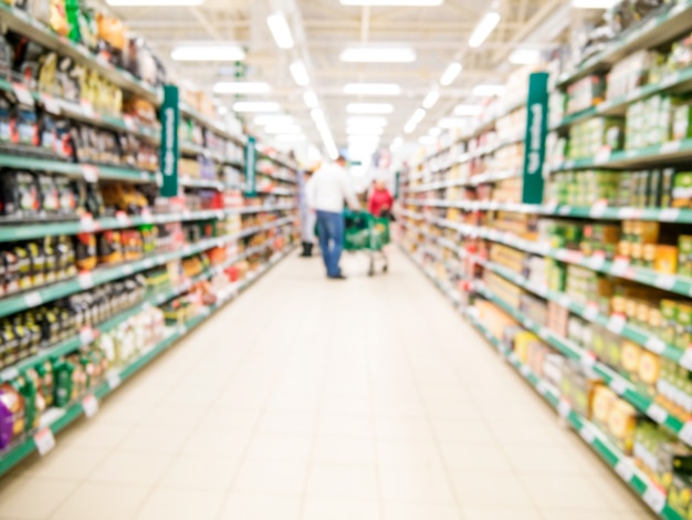 Abstract blurred supermarket aisle