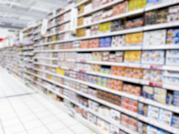 Abstract blurred supermarket aisles for background stock photo