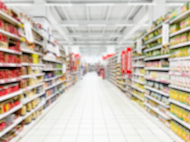 Abstract blurred supermarket aisles for background stock photo