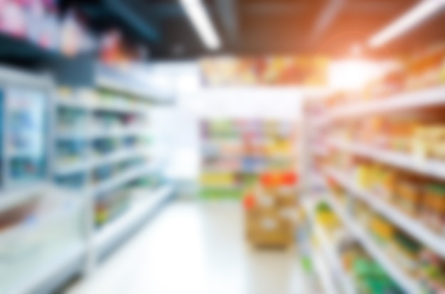 Abstract blurred supermarket with colorful shelves