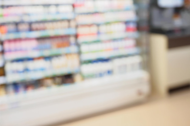 Abstract blurred supermarket with dairy product on shelves