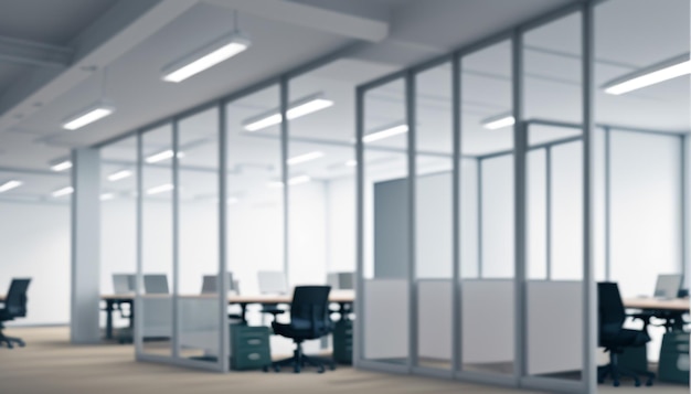 Abstract blurred workspace defocused office interior as business backdrop